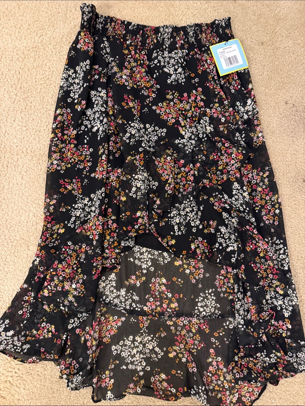 Nordstrom Black Floral High-Low Ruffle Skirt